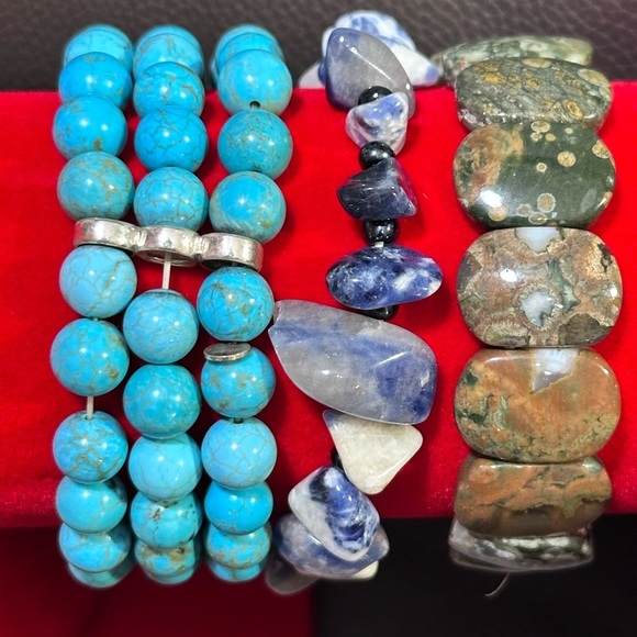Handmade bracelets genuine stones sodalite Howlite Rainforest Rhyolite lot of 3 - Picture 4 of 5